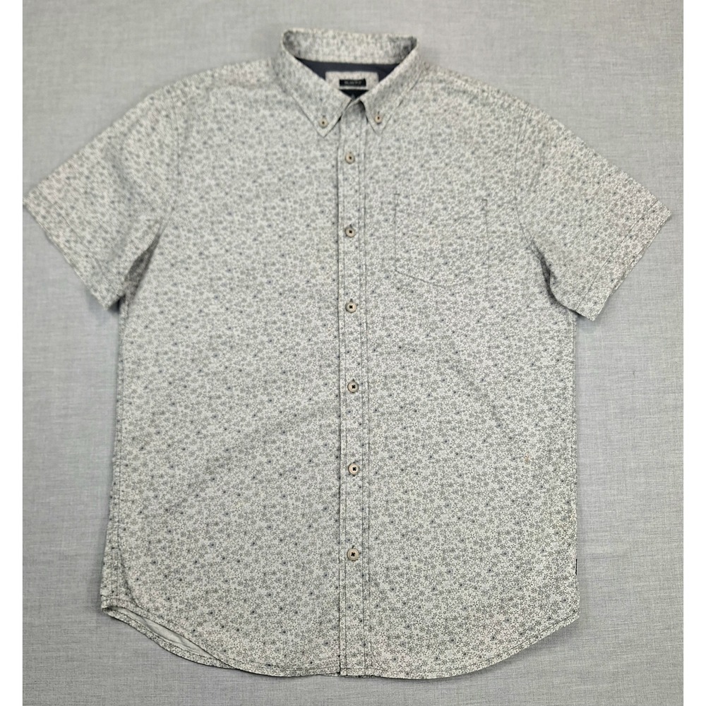 Prana Mens Slim Fit Short Sleeve Organic Cotton Floral Button Down Shirt Large